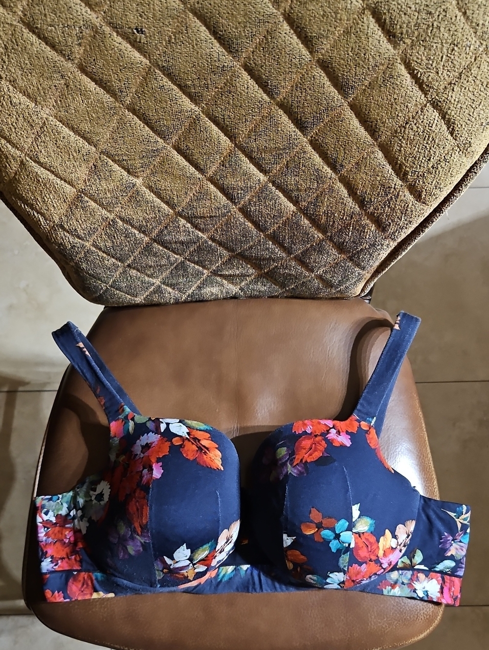 Cacique Lane Bryant Lightly Lined Balconette Underwire Navy Blue Red Floral Bra
